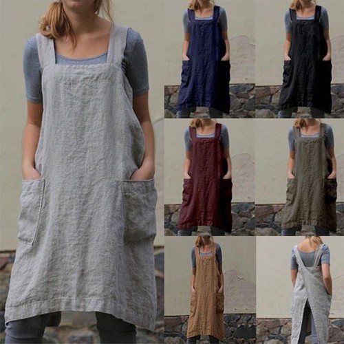 Cotton linen cross back apron - linen,