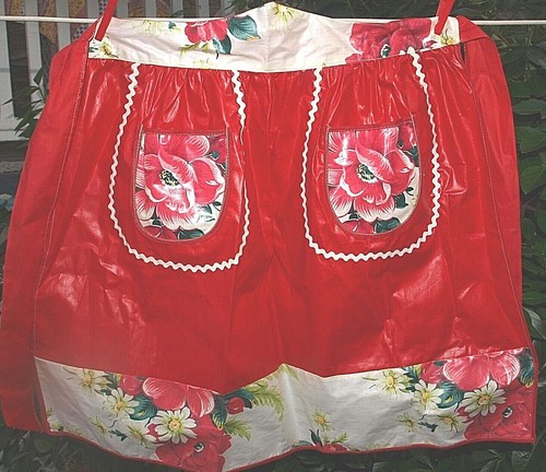Vintage apron wrap around red - wrap,